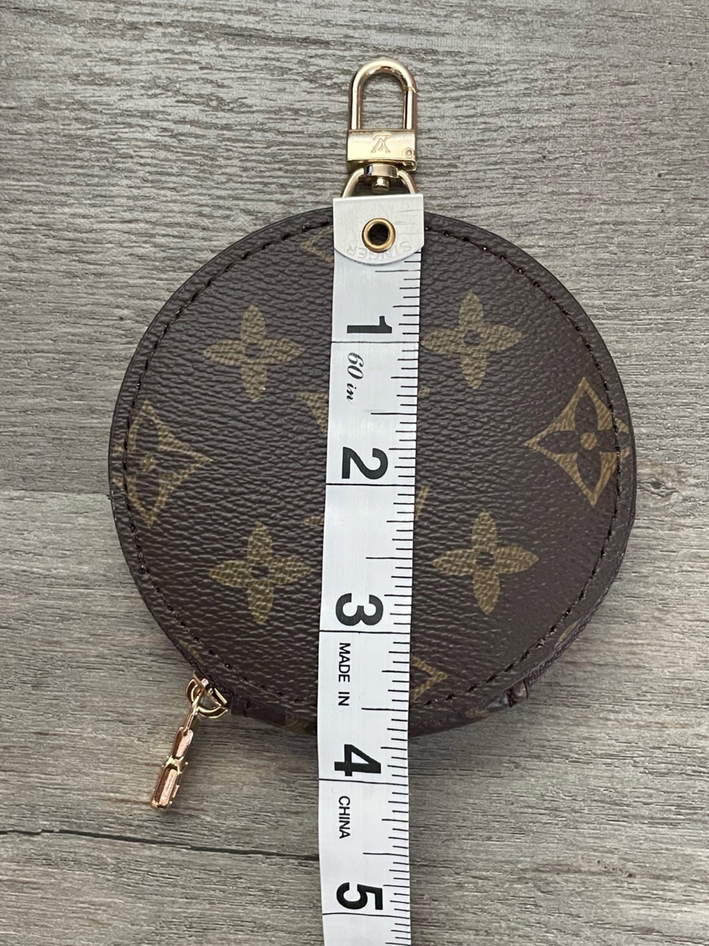 Brown Monogram Round Coin Purse Keychain Zip Pouch NWOT - Picture 5 of 5